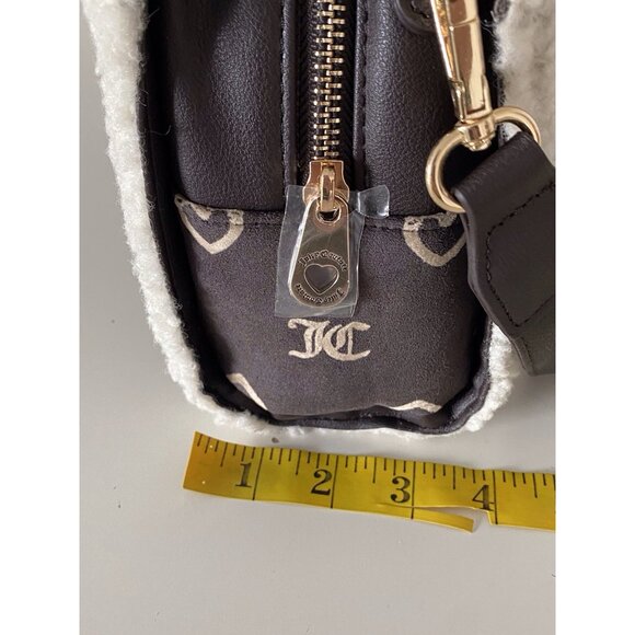 Juicy Couture Chocolate Pecan Sherpa Crossbody Snuggle Satchel Bag W/Charm NEW - Picture 14 of 15